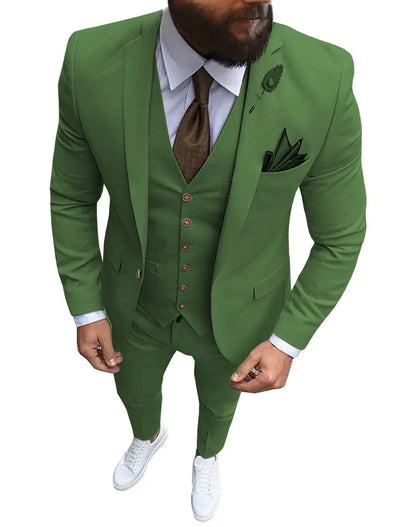 New Pink Men's 3 Pieces Suit Formal Business Notch Lapel Slim Fit Tuxedos Best Man Blazer For Wedding(Blazer+Vest+Pants)