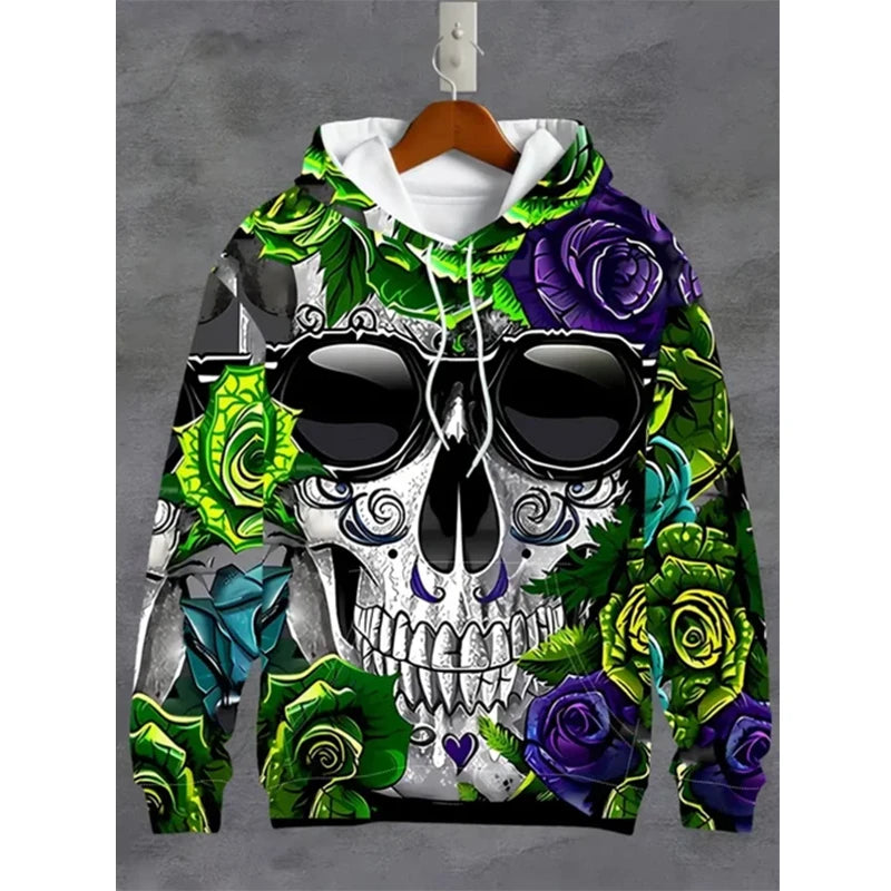 Vintage Men's Sweatshirt 3D Skull Graphic Printed Casual Hoodie Autumn Spring Oversized Clothing Harajuku Long Sleeve Pullovers