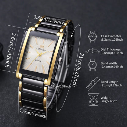 Fashion Rectangle Men Business Watches Luxury Stainless Steel Strap Quartz Wristwatch For Mens Clock Reloj Hombre（Without Box）