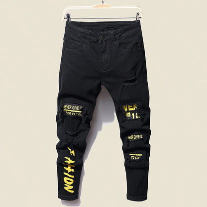 Jean Slim en Denim Lourd Stretch LVCCCI'S – Style Preppy &amp; Finitions Lettrées