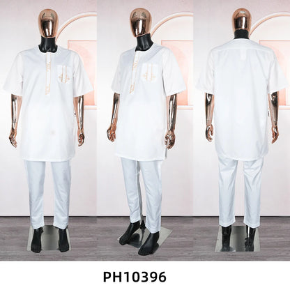 New African Traditional Clothes For Business Men Embroidery Dashiki Robe Shirt and Pants Sets 2 PCS Outfits Wedding Party 2025