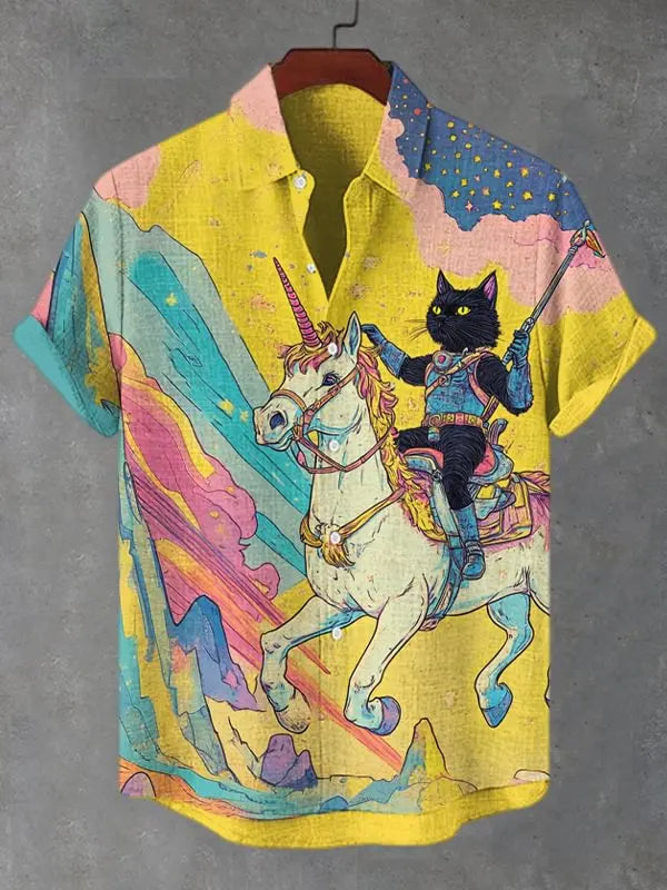 Funny Men's Cat Drinking Beer Shirts 3D Print Hawaiian Shirts Summer Men Women Short Sleeve Blouse Casual Vacation Beach Y2k Top
