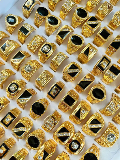 5Pcs Fashion Jewelry Men's Gold Color Enamel Rhinestone Rings Hot Wholesale Mixed Lots Party Drop Ship Free LR4047