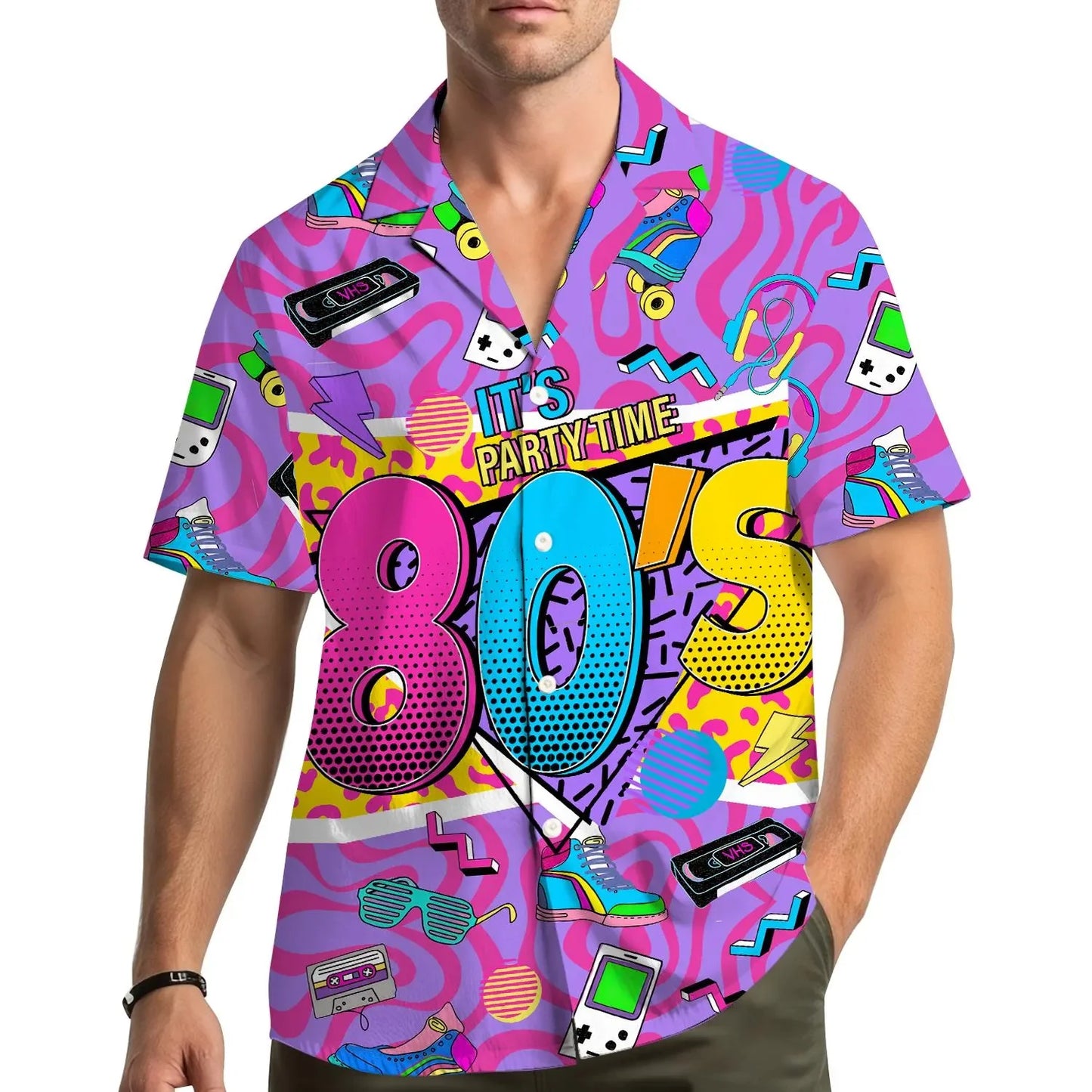 Back To The 90s Hawaiian Shirt Men Women Youth, Retro Neon 80s Cassette Sneaker Aloha Shirt Vintage Party Shirt Button Up