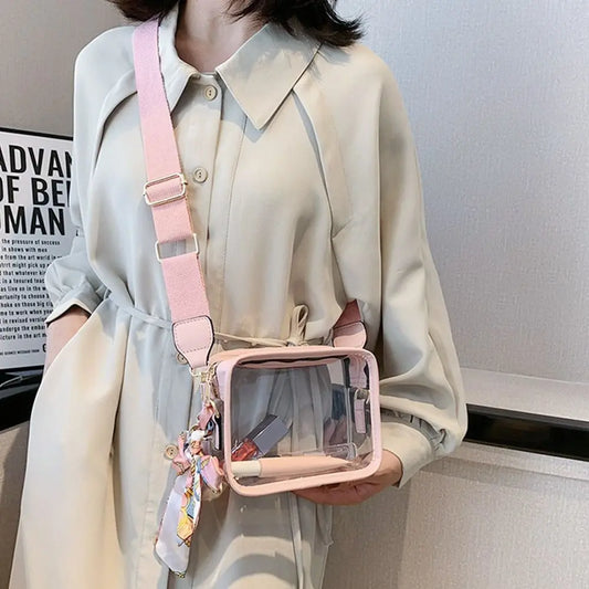 Fashion Shoulder Messenger Bag Transparent Crossbody Bag for Women Girls PVC Jelly Handbag (Excluding Ribbons)