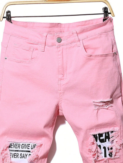 Jean Slim en Denim Lourd Stretch LVCCCI'S – Style Preppy &amp; Finitions Lettrées