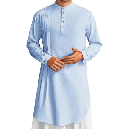 Q6PF Fashion Long Sleeve Men Thobe Ethnic Shirt Ramadans Gown Moroccan Robe