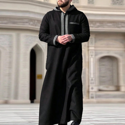 Muslim men's thobe long sleeves embroidered stand-up loose casual Saudi Arabia Islamic men's Abaya parties traditional clothing