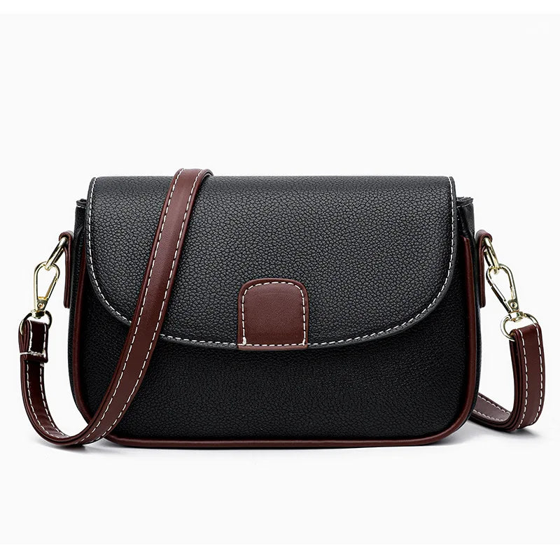 PU Leather Shoulder Bags For Women Fashion Flap Crossbody Messenger Bag Luxury Contrast Color Messenger Handbag Shopping Purse