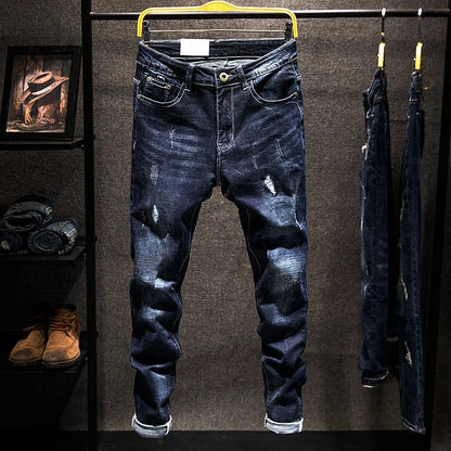 Jean Slim Déchiré Usé Tsingyi – Style Casual, Effet Moustache &amp; Confort Stretch