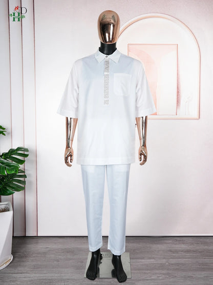 New African Traditional Clothes For Business Men Embroidery Dashiki Robe Shirt and Pants Sets 2 PCS Outfits Wedding Party 2025