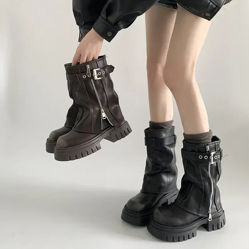 Bottes d'Hiver Mi-Mollet "Sexy Chain" LEDP – Chaleur, Hauteur &amp; Style Gothique Chic