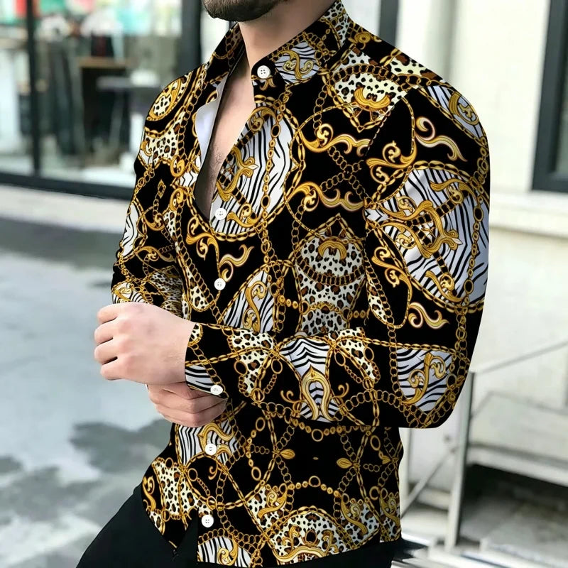 Men's shirt with contrasting stripes, long sleeved shirt, simple geometric lines, slim fit shirt, high-quality business top