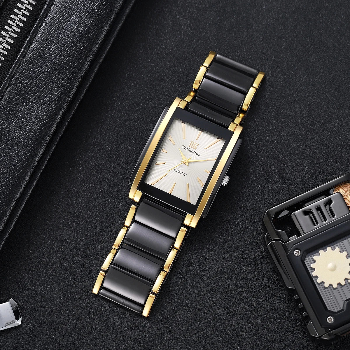 Fashion Rectangle Men Business Watches Luxury Stainless Steel Strap Quartz Wristwatch For Mens Clock Reloj Hombre（Without Box）