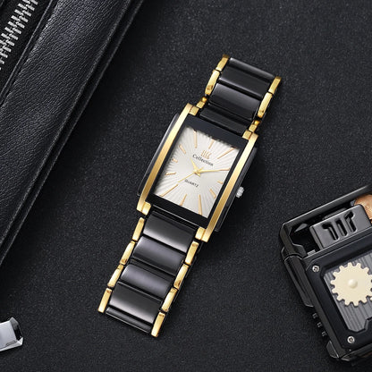 Fashion Rectangle Men Business Watches Luxury Stainless Steel Strap Quartz Wristwatch For Mens Clock Reloj Hombre（Without Box）