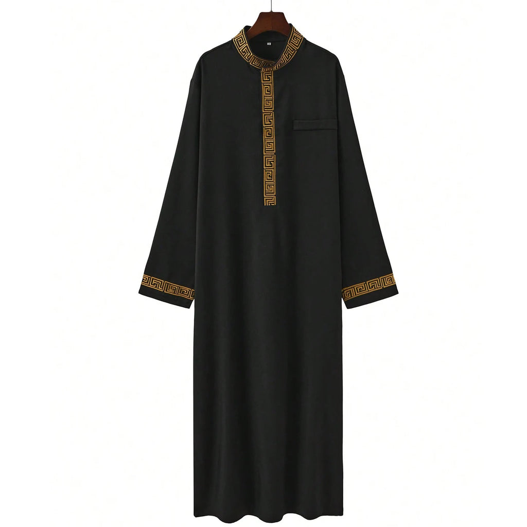 Muslim men's thobe long sleeves embroidered stand-up loose casual Saudi Arabia Islamic men's Abaya parties traditional clothing