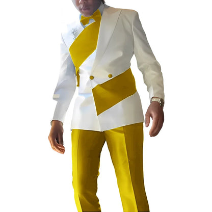 Elegant Men's Suit 2-piece Wedding Tuxedo Groom Slim Fit Suit Colorblock Jacket Pants XS-5XL For Men Blazer