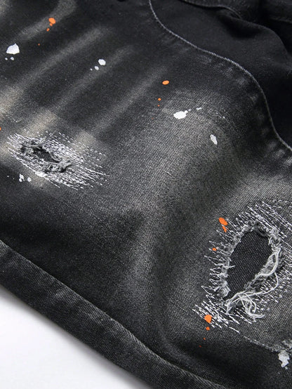 Short Denim Tricoté à Pois LVCCCI'S – Haute Élasticité, Style Casual &amp; Détails Déchirés