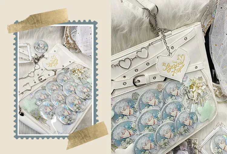 Y2k Aesthetic Underarm Ita Bag Streetwear Girl Transparent Shoulder Bag Heart Shape Chic Chain Handbag DIY Display Crossbody Bag