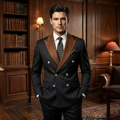 Black Stripe Men Suits Double Breasted Wedding Tuxedo Slim Fit 2 Pieces Formal Blazer Pants Set For Groom Guest Prom Party 2026