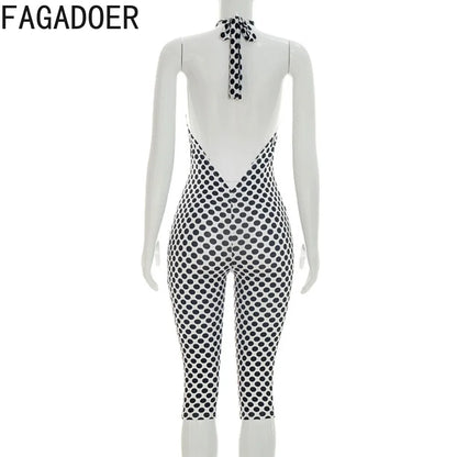 FAGADOER Color Patchwork Polka Dot Romper Retro Big Dot Bandage Halter Bodycon Jumpsuits Summer Streetwear Playsuits 2026 Trendy