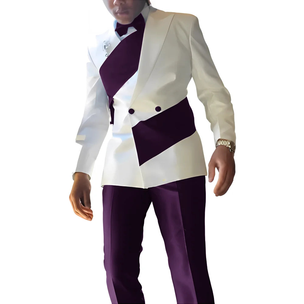 Elegant Men's Suit 2-piece Wedding Tuxedo Groom Slim Fit Suit Colorblock Jacket Pants XS-5XL For Men Blazer