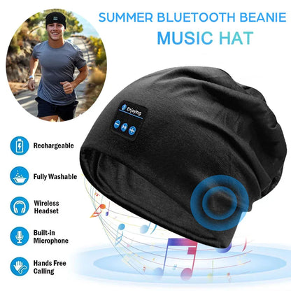 Wireless Stereo Bluetooth Headphone Summer Beanie Sleep Soft Cotton Cap Lightweight Running Earphone Headset Sports Music Hat