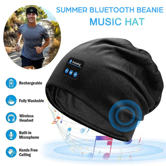 Wireless Stereo Bluetooth Headphone Summer Beanie Sleep Soft Cotton Cap Lightweight Running Earphone Headset Sports Music Hat