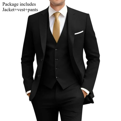 Men's 3 Piece Suit Set Wedding Solid Color Blazer Vest Pants Formal Business Dress Classic Tuxedo for Party Groomsmen