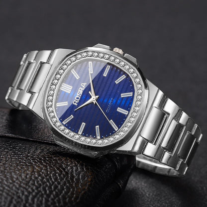 Luxury Rhinestone Men Business Watches Fashion Square Dial Steel Band Male's Quartz Wristwatch Reloj Hombre（Without Box）