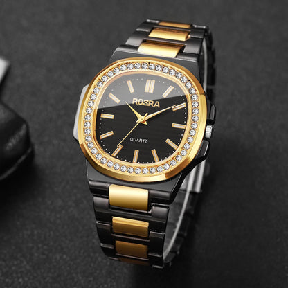 Luxury Rhinestone Men Business Watches Fashion Square Dial Steel Band Male's Quartz Wristwatch Reloj Hombre（Without Box）