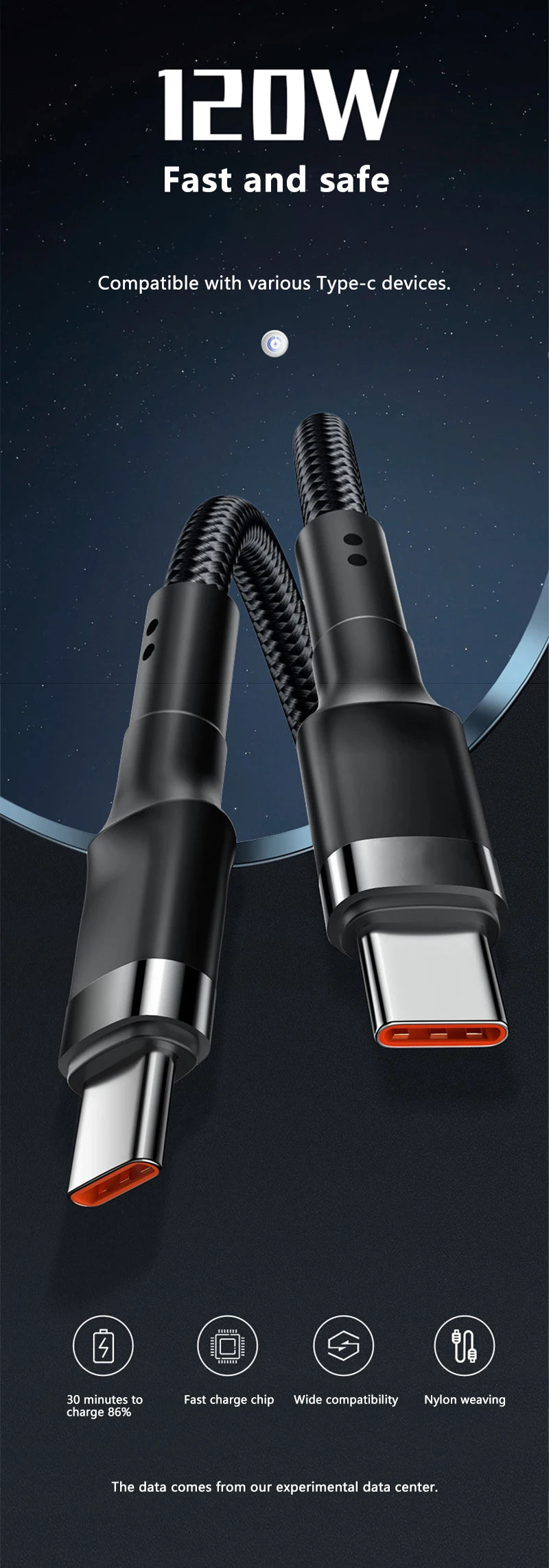 120W Fast Charge Cable  PD Quick Charging High Quality USB C TO USB Type C Cable For iPhone Xiaomi 17 Plus Pro Max Samsung S24