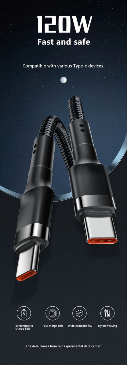 120W Fast Charge Cable  PD Quick Charging High Quality USB C TO USB Type C Cable For iPhone Xiaomi 17 Plus Pro Max Samsung S24