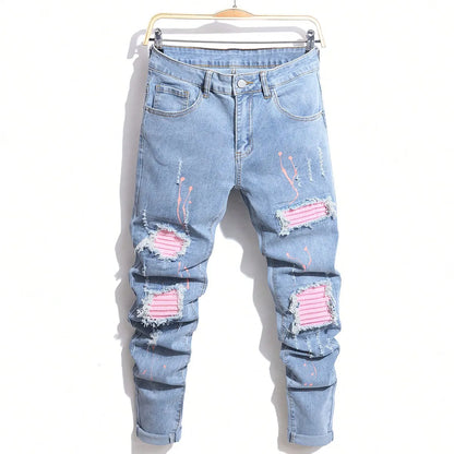 Jean Slim Straight Patchwork LVCCCI'S – Style Chic, Haute Élasticité &amp; Denim Épais