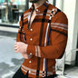 Men's shirt with contrasting stripes, long sleeved shirt, simple geometric lines, slim fit shirt, high-quality business top