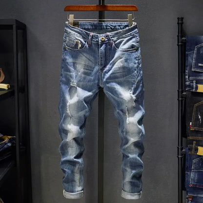 Jean Slim Déchiré Usé Tsingyi – Style Casual, Effet Moustache &amp; Confort Stretch
