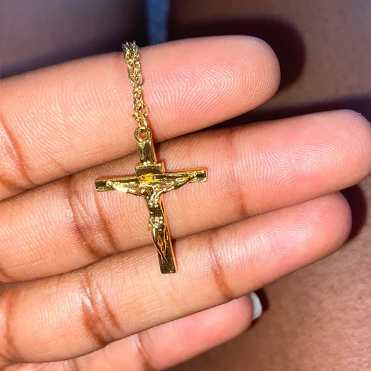 Christian Jesus Cross Necklace For Women Men Stainless Steel Chains Choker Religion Cross Pendants Jewelry Prayer Baptism Gifts