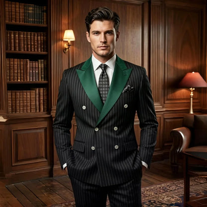 Black Stripe Men Suits Double Breasted Wedding Tuxedo Slim Fit 2 Pieces Formal Blazer Pants Set For Groom Guest Prom Party 2026