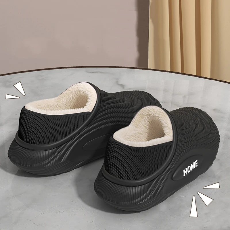Casual Men‘s Warm Plush EVA Slippers Winter Platform Waterproof Indoor outdoor Shoes Woman Non Slip Furry Home Slippers