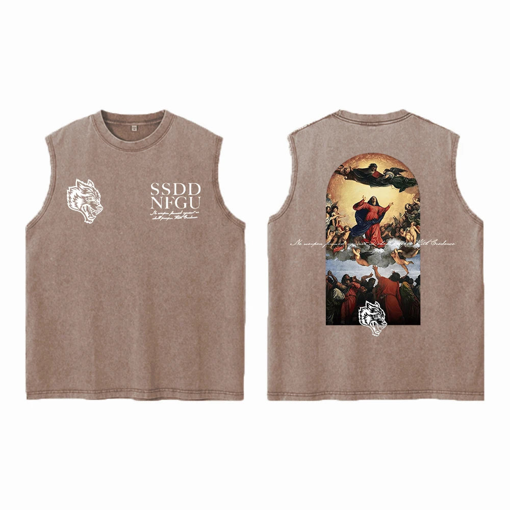 Darc Wolves Sport Vintage Washed Vest Tees Gym Bodybuilding Fitness Sleeveless T Shirts Basketball Workout Darcs Tank Tops