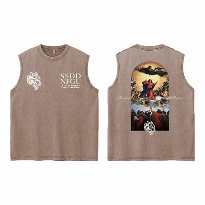 Darc Wolves Sport Vintage Washed Vest Tees Gym Bodybuilding Fitness Sleeveless T Shirts Basketball Workout Darcs Tank Tops