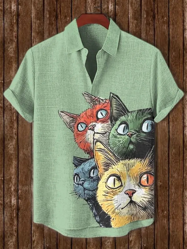 Funny Men's Cat Drinking Beer Shirts 3D Print Hawaiian Shirts Summer Men Women Short Sleeve Blouse Casual Vacation Beach Y2k Top