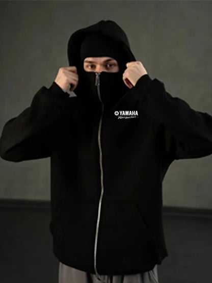 Yamaha Logo Men's Zip Hoodie Winter Warm Casual Sweatshirt with Hooded Face Mask Zipper Design Sports Jacket Outdoor Activities