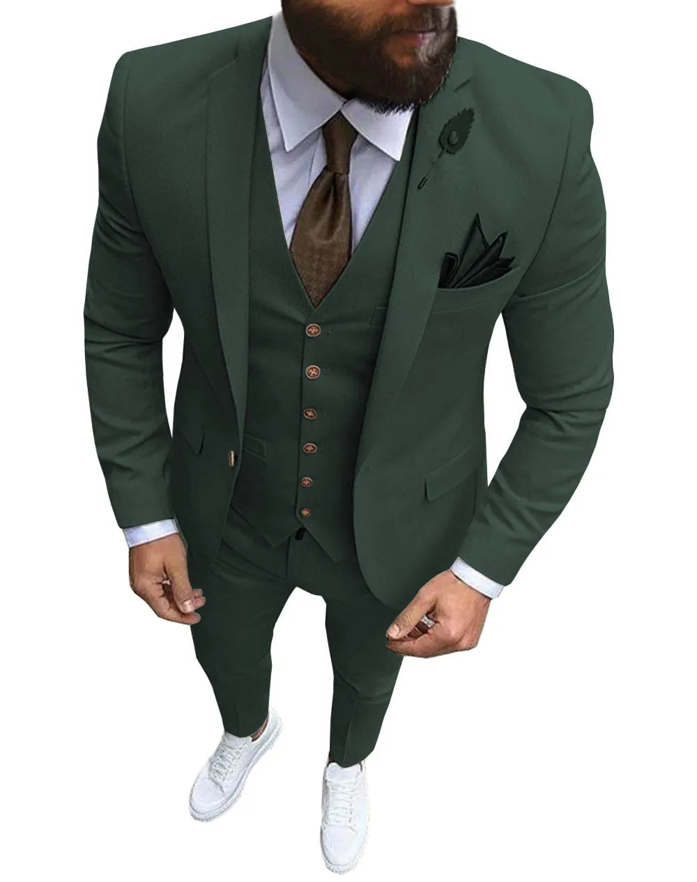 New Pink Men's 3 Pieces Suit Formal Business Notch Lapel Slim Fit Tuxedos Best Man Blazer For Wedding(Blazer+Vest+Pants)