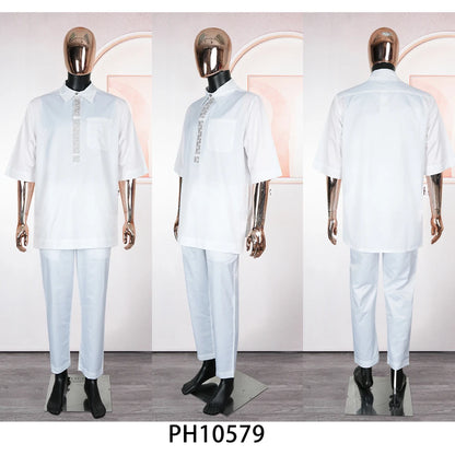 New African Traditional Clothes For Business Men Embroidery Dashiki Robe Shirt and Pants Sets 2 PCS Outfits Wedding Party 2025