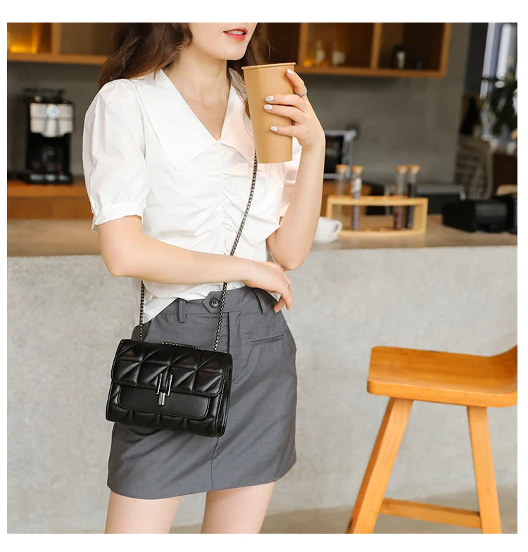 Black Luxury Handbags And Purse Women PU Leather Messenger Shoulder Bag Plaid Female Crossbody Bag Tassel Quilted Brand