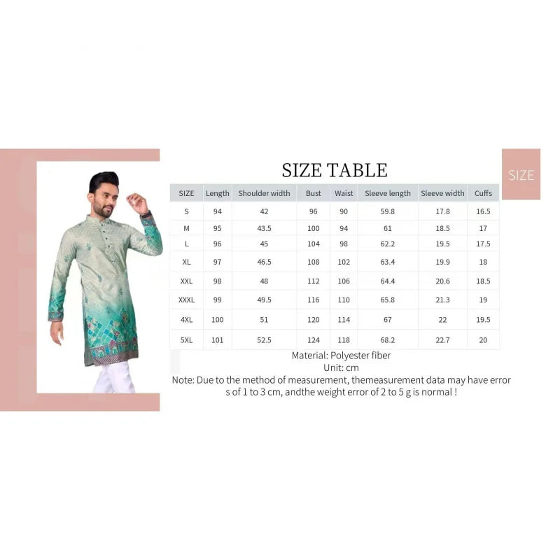 Stand Collar Muslim Shirt Men Clothes Folk Kaftan Musulman Kurta Indian Islamic Clothing National Printed Long Sleeve Shirts