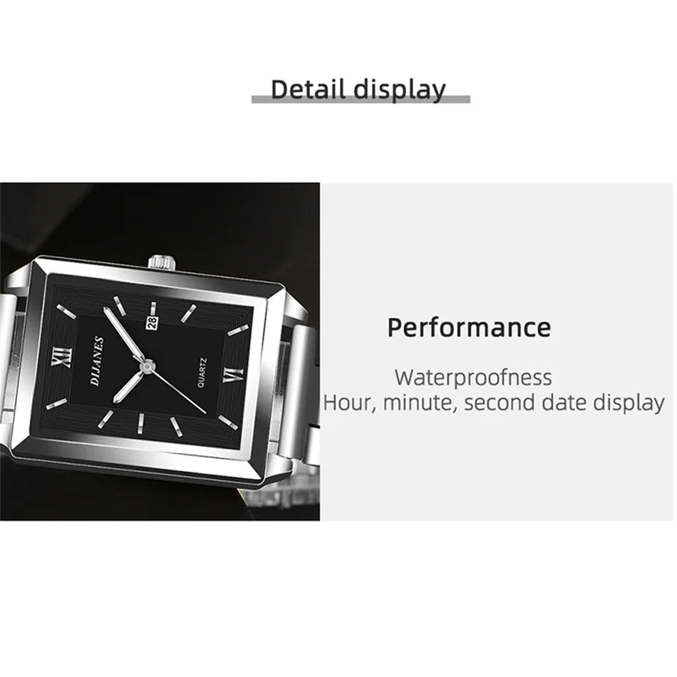 Top Brand Luxury Watches for Men Fashion Quartz Wristwatch Square Gold Stainless Steel Watch Band Business Clock Gold Watch
