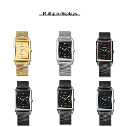 Top Brand Luxury Watches for Men Fashion Quartz Wristwatch Square Gold Stainless Steel Watch Band Business Clock Gold Watch