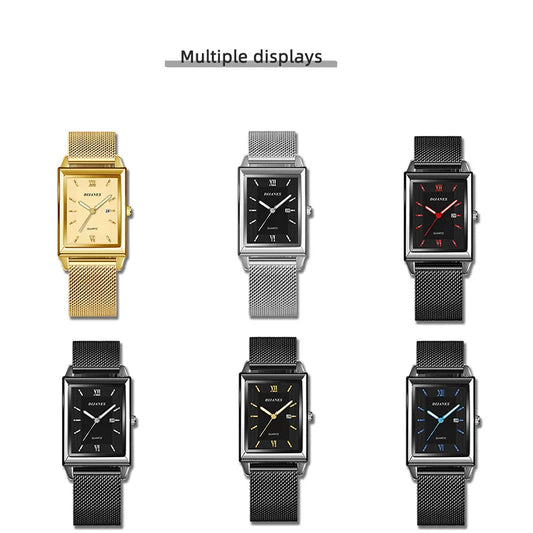 Top Brand Luxury Watches for Men Fashion Quartz Wristwatch Square Gold Stainless Steel Watch Band Business Clock Gold Watch
